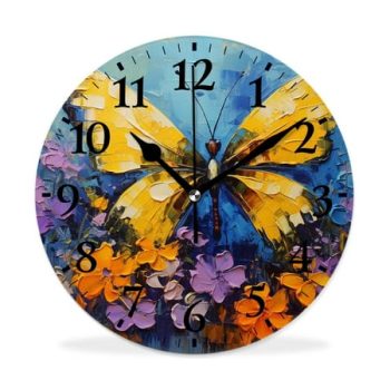 XNSJVGB Silent Non Ticking 14 inch Round Wall Clocks,Magical Space Bear creative pattern,Winter Birds Drawing,Decorative Clocks for Living Room Kitchen Bedroom