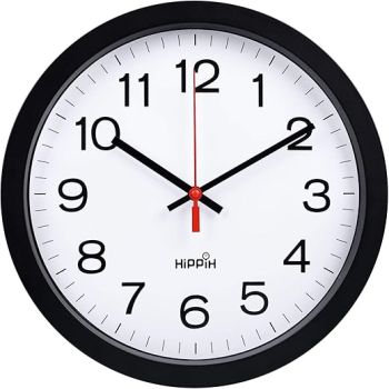 Yoobure 12 Silent Quartz Decorative Wall Clock Non-Ticking Digital Plastic Battery Operated Round Easy to Read Home/Office/School Black Clock