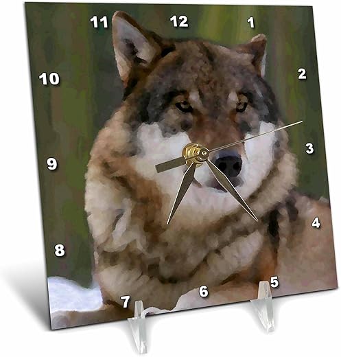 3D Rose Wild Wolf Desk Clock, 6