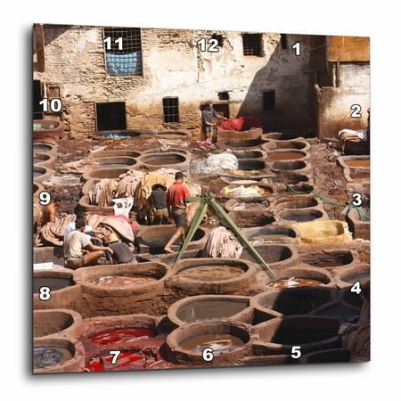 3dRose Worlds Oldest Leather Tannery, Medina in Fes, Morocco - Wall Clock, 15 by 15-inch