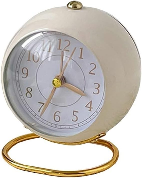 4 Inch Metal Alarm Clock Vintage Round Bedside Desk Alarm Clock for Bedroom Bedside Decoration (Color : White, Size : 8.5 * 6.5 * 10cm)