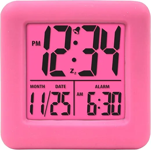 Equity 70910 Digital Pink Silicone Cube Alarm Clock with On-Demand Backlight