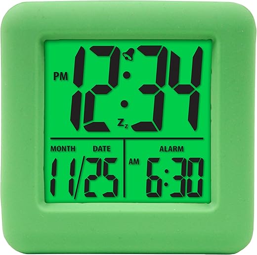 70911 Digital Green Silicone Cube Alarm Clock with On-Demand Backlight