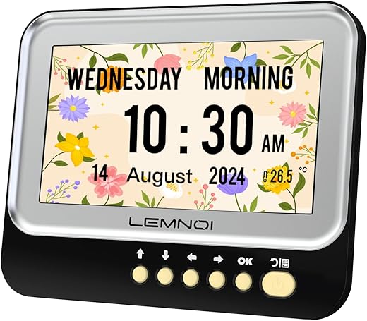 7 Inch Dementia Clock,Digital Calendar Clock with Day and Date,Alzheimers Alarm Clock for Seniors,6 Diaplay Modes,15 Alarms and Medicine Reminders,Auto Dimmable (7in Black)