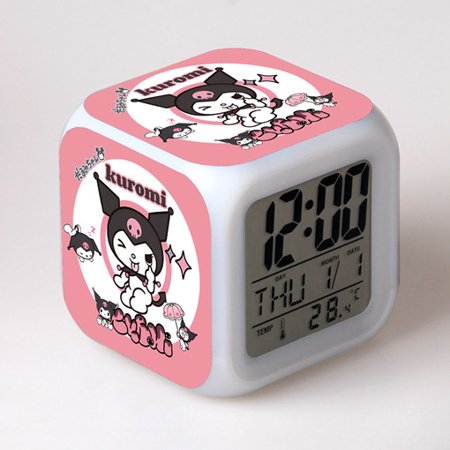 8cm Hot Sanrio Alarm Clock Night Light Colorful Changing Alarm Clock With LED Flash Light Model Toy For Kid Student Gift