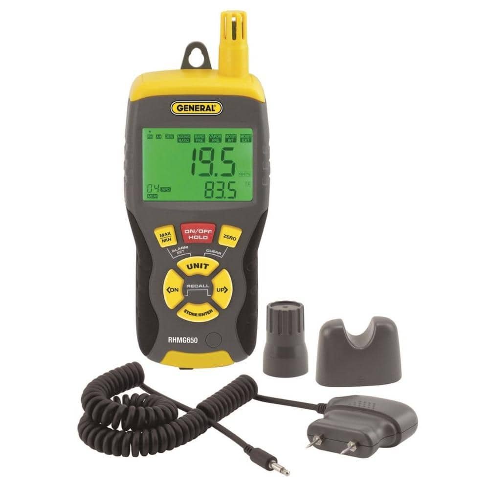 9-in-1 Thermo-Hygrometer Pin/Pinless Moisture Meter with Probe and Carry Case