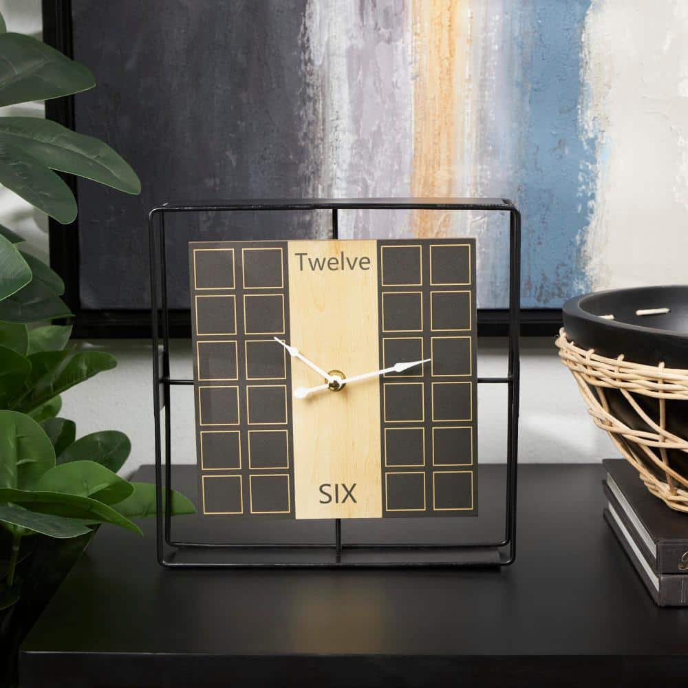 9 in. x 9 in. Black Wooden Geometric Open Frame Square Clock...