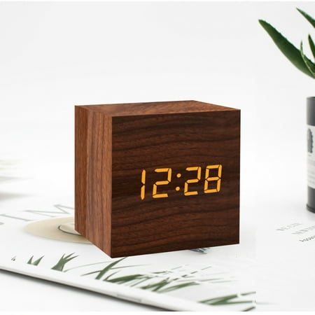 AaSFJEG Boho Table Decor Wood Clock Electronic Clock Square Digital Clock Small Alarm Clock Bedside Clock