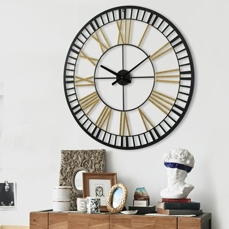 ABBSR Large 31in. Round Roman Numeral Wall Clock,Vintage Decor Non-Ticking Clocks for Living Room