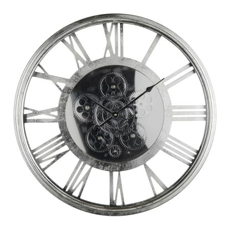 A&B Home Hereford Transitional Round Wall Clock - Weathered Silver-Color:Silver,Style:Urban Industrial