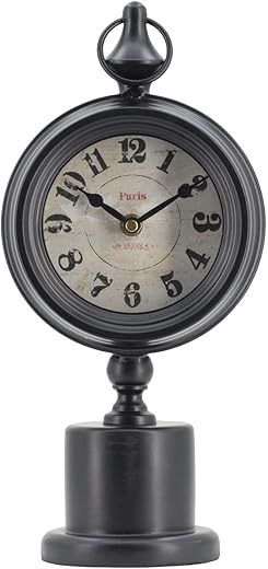 A&B Home Round Table Clock on Pedestal - Black, Antique White Finish