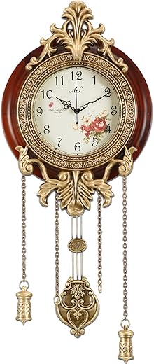 Aero Snail Wall Clock with Swinging Pendulum, Vintage Retro Style, Solid Wood Metal Art Workmanship, Imported Mechanism, Silent Non Ticking for Home Living Bedroom Kitchen, W205C