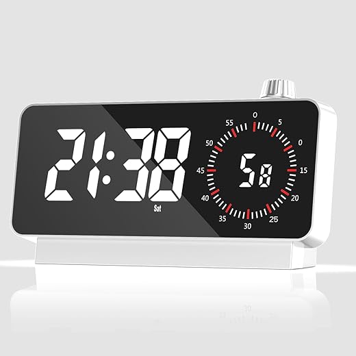 Alarm Clock with Timer: Digital Desk Clock Battery Operated Countdown for Study Office - Alarm Clocks for bedrooms (White)