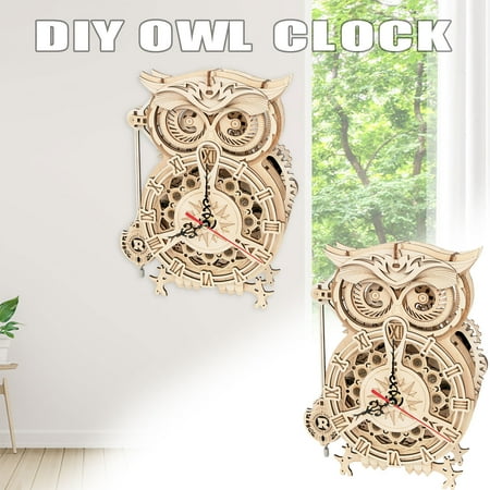 Alarm Clock With Vintage Wall Decor Silent Mantel Clock Wooden 3D Puzzle Model Educational Toy Diy Owl Clock Is Very Difficult For Adult