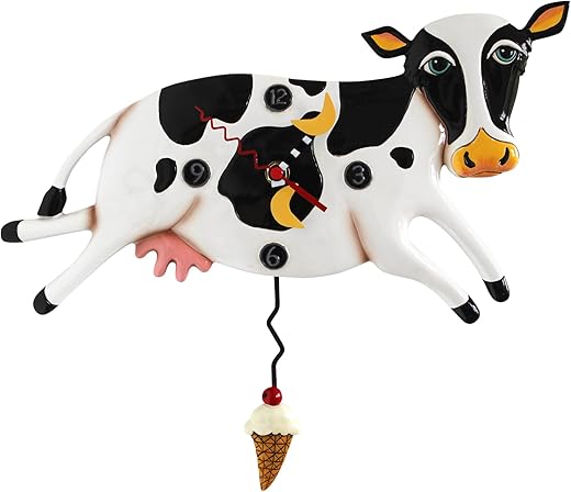 Allen Designs Bessy Cow Whimsical Pendulum Wall Clock