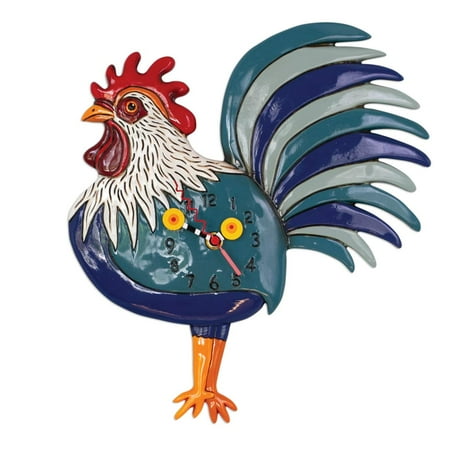 Allen Designs P1995 Swinging Pendulum Rooster Design Clock Rise N Shine 12 inches x 13.5 inches