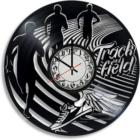 Amblelife Track and Field Sport Vinyl Record Wall Clock, Cross Country Running Gift for Any Occasion, Track and Field Art