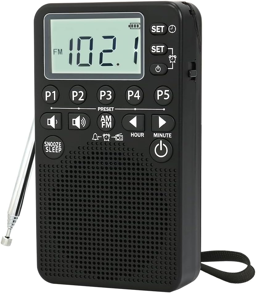 AM FM Portable Pocket Radio, Battery Operated, Digital Tuning, Excellent Reception, Loud Speaker, Long Lasting, LCD Screen, Alarm Clock, Easy to use, Handheld Emergency Radio for Indoor & Outdoor