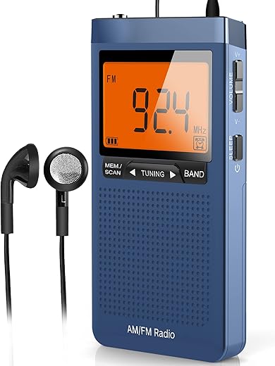 AM FM Portable Radio - Pocket Radio with Best Reception,Transistor Radio with Big Digital Screen, Sleep Timer,Stereo Earphone Jack,Alarm Clock Operated by 2 AAA Batteries for Jogging, Walking(Blue)