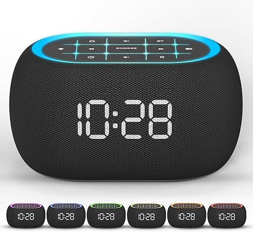 ANJANK Alarm Clock FM Radio with Bluetooth Speaker, Hi-Fi Stereo Sound, 7 Night Light Colors, 8 Wake Up Sounds, 0-100% Dimmer, 30-Level Volume, Small Digital LED Clock with Auto Time Sync for Bedroom