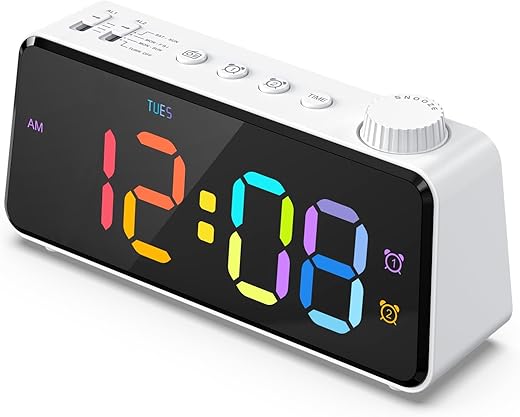 ANJANK Digital FM Radio Alarm Clock for Bedroom, Weekday/Weekend Dual Alarm, 6.5'' Large Colorful Display for Kids Teens, 0-100% Dimmable Brightness, Small Table clock with USB Charging Port