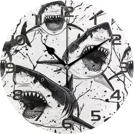 ANYWAY.GO Watercolour Shark Pattern Wall Clock, Round Silent Wall Clock, 9.84 inches, Home Decor, for Living Room, Kitchen, Bedroom