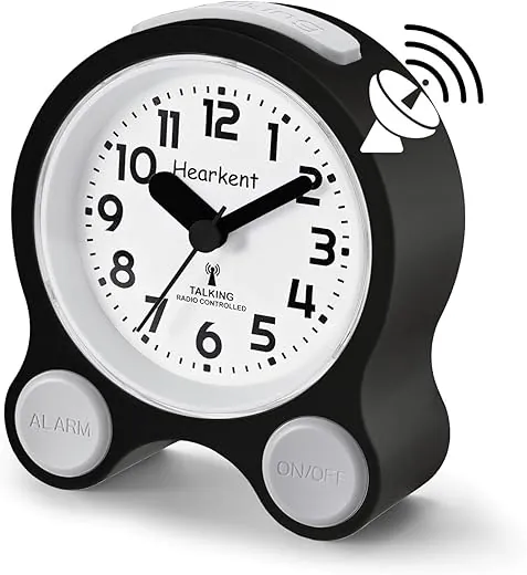 Atomic Talking Clock Clear Voice Time and Date with Snooze and Light, Clocks for Seniors 5 Sets of Separate Alarms Non Ticking Volume Control(All Black)