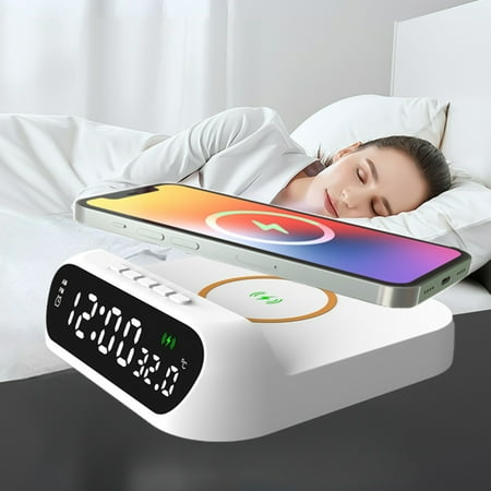 AURIGATE Loud Alarm Clock with Wireless Charging and USB Port, for Heavy Sleepers Adults, Dimmable Easy Set Digital Desk Clock for Bedroom Bedside