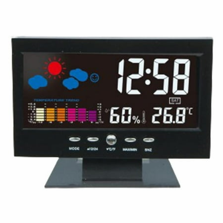 Auto Set Digital Alarm Clock | Color Display LCD Screen With Snooze Calendar Hygrometer Weather Display | Large Digits LED Easy To Read Perfect For Nightstand Or Desk