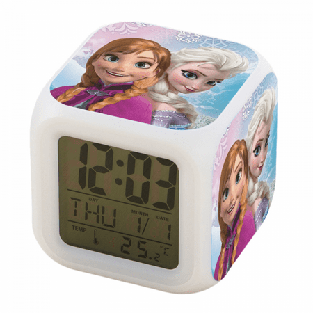 AVEKI Digital Alarm Clock , LED Digital Bedroom Alarm Clock Easy Setting Cube Wake up Clocks with 4 Sided Frozen Pattern Soft Night Light Large Display Ascending Sound（Pattern 12）