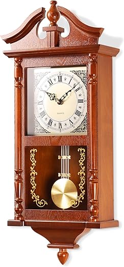 AYRELYÂ® 25IN Grandfather Vintage Wall Clock with Pendulum and Chime, Hour/Quarter-Hour Chime, Rubberwood Frame, Large Vintage Wall Clock for Living Room,Home Decor Gift