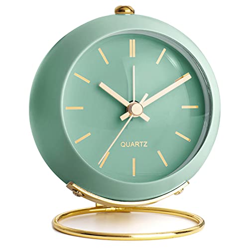 AYRELY® Battery Operated Desk Alarm Clocks with Light,Retro Silent No Ticking Analog Small Clock,Loud Table Clock for Bedside/Bedroom/Kitchen/Office/Travel/Kids/Room Decor Aesthetic Vintage(Green)