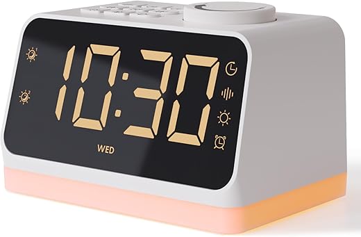 BABELIO White Noise Sound Machine & Alarm Clock, 17 Smoothing Sounds, 9 Night Light, Sleep Timer, 16-Level Volume Control, 4-in-1 Gentle Wake up White Noise Machine for Sleeping, Adults, Kids, Baby