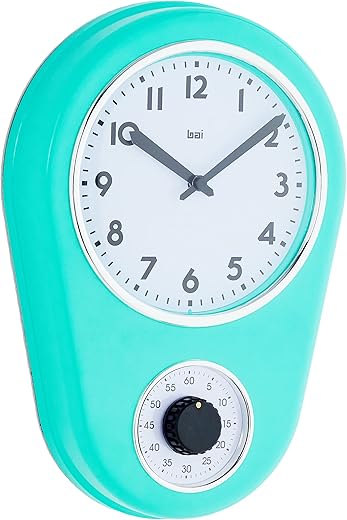 Bai 280.TU Retro Kitchen Timer Wall Clock, Turquoise