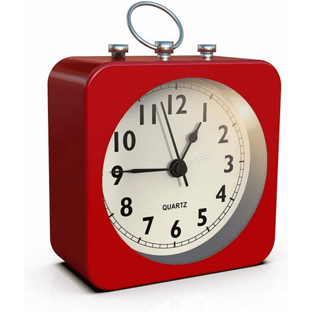 Battery Operated Alarm Clock with Square Metal Case,No Ticking Analog Quartz, Simple Operation for Bedroom/Travel/Desk/Kids（Red）