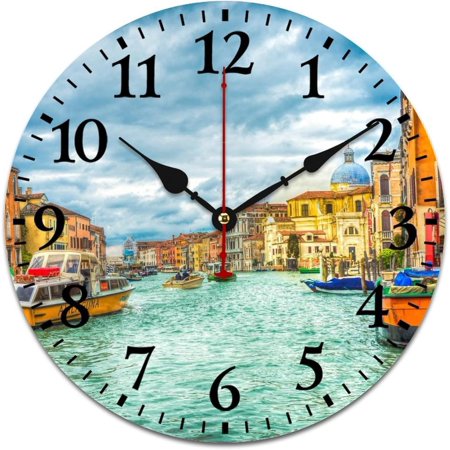 Beautiful Water City Vintage Antique Italy Venice Clocks Italian Landscape Home Decor Clock Battery Operated Bathroom Kitchen Living Room Bedroom Arabic Numbers 16 Inch Round