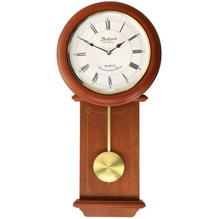 Bedford Clock Collection 24.5 in. Olivia Wood Chiming Pendulum Wall Clock, Cherry