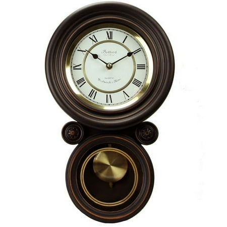 Bedford Clock Collection Contemporary Round Wall Clock with Pendulum