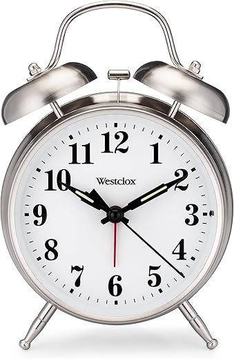 Westclox -Big Ben Twin Bell Alarm Clock | Loud Alarm Clock for Heavy Sleepers | Battery Operated Metal Clock with Backlight for Bedside Table, Bedroom, Kids Room, Desk (Silver, 4)