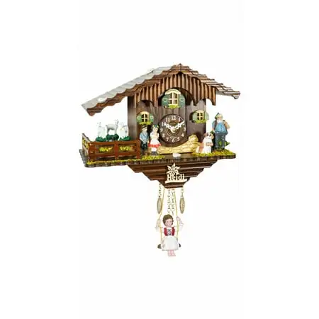 Black Forest Clock Swiss House with turning goats, no cuckoo call