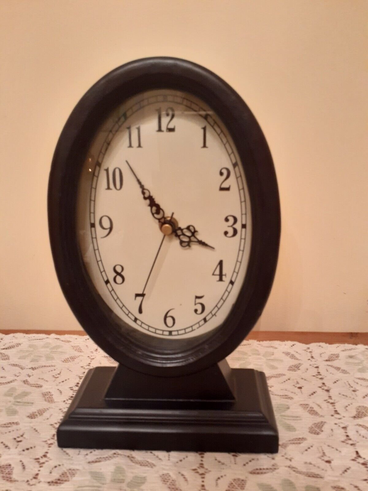 Black Wood Oval Shaped Free Standing Mantel Home Decorative Unique Clock