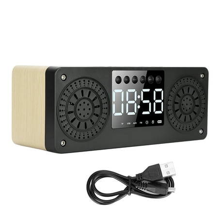 Bluetooth Mini Wireless Alarm Clock Outdoor Portable Plugin Card Bass Music Speaker(Yellow Wood Grain )