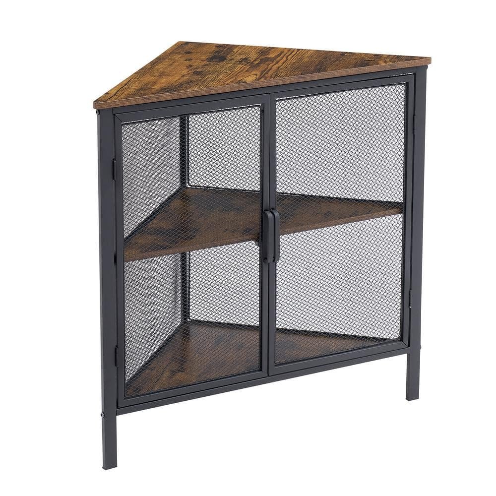 Brown 3-Tiers Corner Shelf Metal Frame Shelves Storage Organizer Ventilation Protection Door...