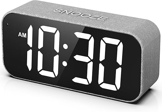 BUFFBEE Dual Alarm Clock for Bedrooms, Auto-Clock Brightness Adjustment, 2 Big LED Display, Natural Alarm Tone, Adjustable Volume, Loud Digital Alarm for Heavy Sleepers Adults, Kids(Gray Fabric)