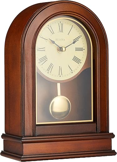 Bulova B7467 Hardwick Clock, Table top, Walnut Brown