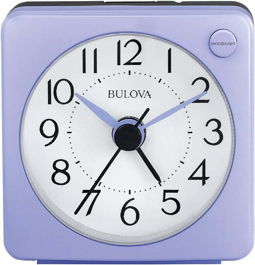 Bulova Clocks B1876 Ultra Small Travel Alarm with Snooze and Light, No Ticking, Violet