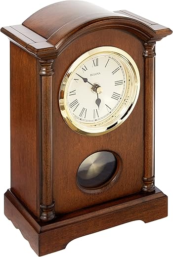 Bulova Dalton Chiming Pendulum Table Clock - Walnut Finish - Gold-Tone Accents