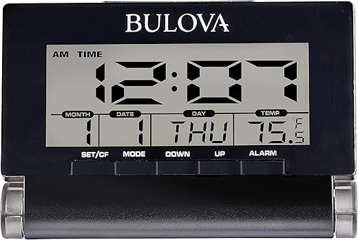 Bulova Travel Time Alarm Clock, Black