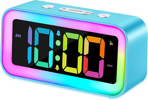 Cadmos Loud Alarm Clock for Bedrooms with Dynamic RGB Night Light,Heavy Sleepers Adults,Dual Alarm,Dimmer,USB Charger,Small Bedside Digital Clock with Led Display for Kids,Teens,Seniors (Blue)