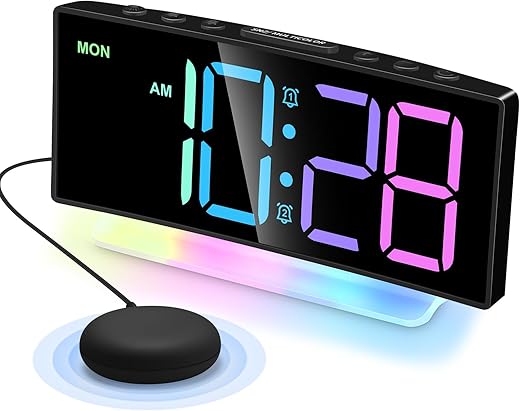 Cadmos Super Loud Alarm Clocks with Bed Shaker,Vibrating Alarm Clock for Heavy Sleepers,Hearing Impaired Deaf,Adults,Teens,Bedside Clock for Bedrooms with Large Digital Display,RGB Night Light (Black)